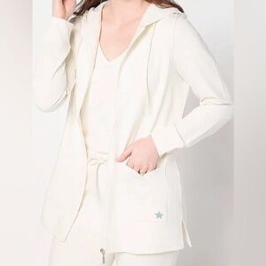 New Denim & Co. French Terry Zip-Up Tunic w/ Star Detail Natural size Small